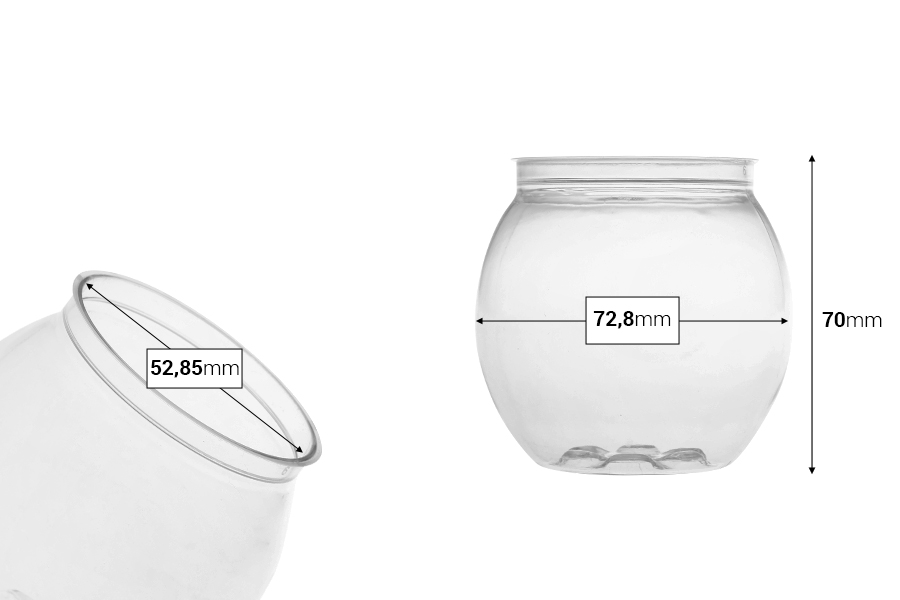 Bouteilles sphériques transparentes en plastique (PET) de 210 ml sans bouchon - 200 unités Bouteilles sphériques transparentes en plastique (PET) de 210 ml sans bouchon - 200 unités-photo_dimensions