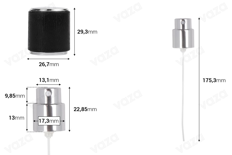 Spray in alluminio con tappo per flaconi di profumo con chiusura di sicurezza a crimpare da 15 mm-dimensioni_immagine