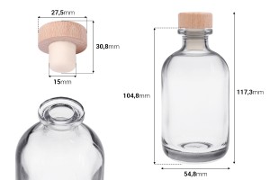 100 ml transparente Glasflasche mit Silikonkorken mit Holzkopf-imazh_dimensione