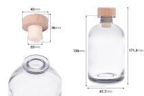 Flacon en verre transparent de 500 ml avec bouchon en silicone et tête en bois Flacon en verre transparent de 500 ml avec bouchon en silicone et tête en bois-photo_dimensions
