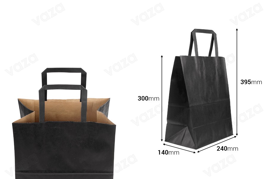 Geschenktüte aus Papier 240x140x300 mm in schwarzer Farbe mit Griff - 12 Stück Geschenktüte aus Papier 240x140x300 mm in schwarzer Farbe mit Griff - 12 Stück-bildabmessungen