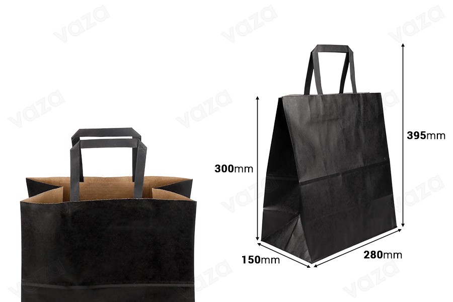 Sac cadeau en papier 280x150x300 mm de couleur noire avec poignée - 12 pcs Sac cadeau en papier 280x150x300 mm de couleur noire avec poignée - 12 pcs-photo_dimensions