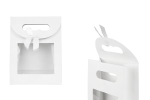 Paper gift bag 150x70x200 mm in white color with self-adhesive closure, window and bow - 12 pcs-εικόνα_προϊοντική