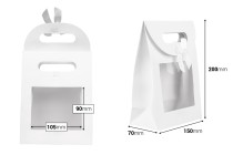 Paper gift bag 150x70x200 mm in white color with self-adhesive closure, window and bow - 12 pcs-photo_dimensions