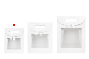 Paper gift bag 150x70x200 mm in white color with self-adhesive closure, window and bow - 12 pcs-εικόνα_σύνθεση