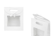 Paper gift bag 190x90x240 mm in white color with self-adhesive closure, window and bow - 12 pcs Paper gift bag 190x90x240 mm in white color with self-adhesive closure, window and bow - 12 pcs-image_product