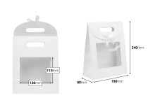 Paper gift bag 190x90x240 mm in white color with self-adhesive closure, window and bow - 12 pcs Paper gift bag 190x90x240 mm in white color with self-adhesive closure, window and bow - 12 pcs-image_dimensions
