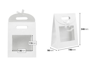 Paper gift bag 190x90x240 mm in white color with self-adhesive closure, window and bow - 12 pcs-photo_dimensions