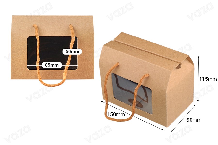 Papierbox - Geschenktüte 150x90x115mm mit Kordel und Fenster in verschiedenen Farben - 12 Stk Papierbox - Geschenktüte 150x90x115mm mit Kordel und Fenster in verschiedenen Farben - 12 Stk-εικόνα_διαστάσεις
