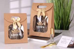 Sac cadeau en papier kraft 140x75x200 mm avec fermeture autocollante, fenêtre et nœud - 12 pcs-εικόνα_σύνθεση