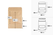 Sachets en papier kraft de type Doypack 90x30x140 mm, avec fermeture zip et fenêtre, revêtement intérieur et extérieur transparent et possibilité de fermeture par thermoscellage - 100 pcs Sachets en papier kraft de type Doypack 90x30x140 mm, avec fermeture zip et fenêtre, revêtement intérieur et extérieur transparent et possibilité de fermeture par thermoscellage - 100 pcs-photo_dimensions
