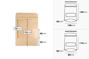 Standbodenbeutel aus Kraftpapier 100x30x150mm mit Sichtfenster und Druckverschluss, verschließbar - 100 Stücke-bildabmessungen