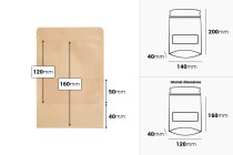 Standbodenbeutel aus Kraftpapier mit Sichtfenster und Druckverschluss, verschließbar 140x40x200mm - 100 Stücke-bildgruppe