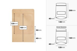 Standbodenbeutel aus Kraftpapier mit Sichtfenster und Druckverschluss, verschließbar 140x40x200mm - 100 Stücke-εικόνα_σύνθεση