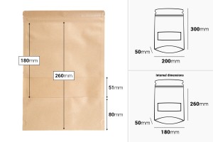 Basteltaschen vom Typ Doy Pack mit Reißverschluss und Fenster, transparenter Innen- und Außenverkleidung und Versiegelungsfunktion mit 200x50x300 mm Heißsiegelung - 100 Stk-εικόνα_διαστάσεις