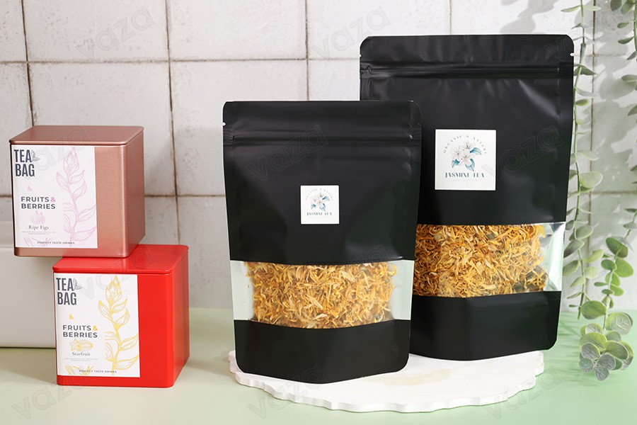 Σακουλάκια αλουμινίου τύπου Doy Pack 100x30x145 mm, με κλείσιμο "zip", παράθυρο και δυνατότητα σφράγισης με θερμοκόλληση  - 100 τμχ-εικόνα_σύνθεση