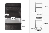 Σακουλάκια αλουμινίου τύπου Doy Pack 120x40x195 mm, με κλείσιμο "zip", παράθυρο και δυνατότητα σφράγισης με θερμοκόλληση - 100 τμχ-εικόνα_διαστάσεις