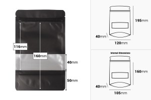 Sachets en aluminium de type Doy Pack 120x40x195 mm, avec fermeture "zip", fenêtre et thermoscellable  - 100 pcs-εικόνα_διαστάσεις