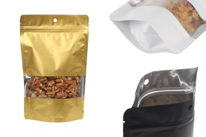 Buste Doy Pack in alluminio 160x40x240 mm con chiusura "zip", con finestra e possibilità di sigillatura con termosaldatura - 100 pz.-εικόνα_προϊοντική