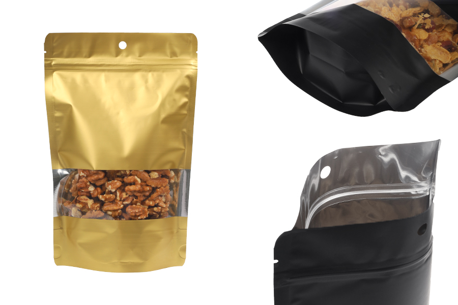 Doy Pack Aluminiumbeutel 160x40x240 mm mit "Zip"-Verschluss, mit Fenster und Möglichkeit zum Verschließen durch Heißsiegeln - 100 Stk. Doy Pack Aluminiumbeutel 160x40x240 mm mit "Zip"-Verschluss, mit Fenster und Möglichkeit zum Verschließen durch Heißsiegeln - 100 Stk.-produktbild