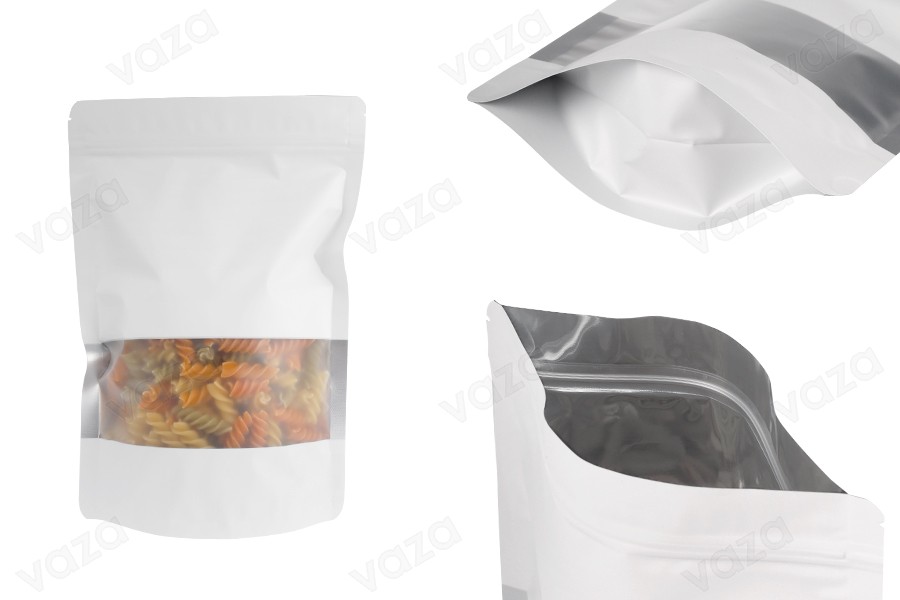 Doy Pack aluminum bags 178x40x256 mm with "zip" closure, window and heat sealable - 100 pcs-image_product