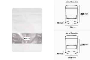 Sachets aluminium Doy Pack 178x40x256 mm avec fermeture "zip", fenêtre et thermoscellable - 100 pcs-εικόνα_διαστάσεις