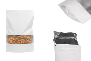 Doy Pack Beutel aus Aluminium, 200x40x300 mm, mit Reißverschluss, Sichtfenster und Heißsiegelmöglichkeit - 100 Stück.-εικόνα_προϊοντική