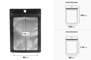 Sachets en aluminium avec fermeture « zip » 100x145 mm, avec face avant transparente et possibilité de fermeture par thermoscellage - 100 pièces-εικόνα_διαστάσεις