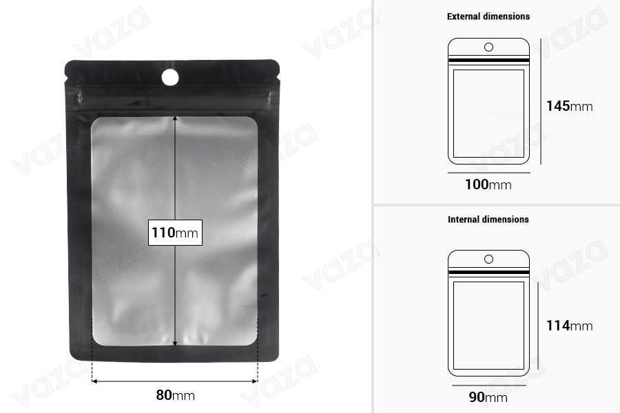 Σακουλάκια αλουμινίου με κλείσιμο "zip" 100x145 mm, με διάφανη μπροστά πλευρά και δυνατότητα σφράγισης με θερμοκόλληση - 100 τμχ Σακουλάκια αλουμινίου με κλείσιμο "zip" 100x145 mm, με διάφανη μπροστά πλευρά και δυνατότητα σφράγισης με θερμοκόλληση - 100 τμχ-εικόνα_διαστάσεις