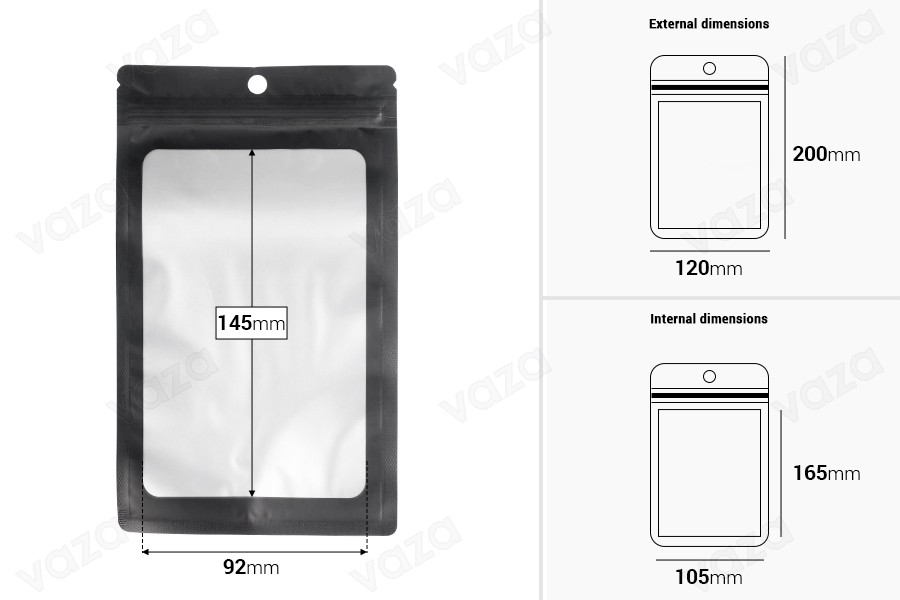 Σακουλάκια αλουμινίου με κλείσιμο "zip" 120x200 mm, με διάφανη μπροστά πλευρά και δυνατότητα σφράγισης με θερμοκόλληση - 100 τμχ Σακουλάκια αλουμινίου με κλείσιμο "zip" 120x200 mm, με διάφανη μπροστά πλευρά και δυνατότητα σφράγισης με θερμοκόλληση - 100 τμχ -εικόνα_διαστάσεις