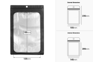 Aluminiumbeutel mit "Zip"-Verschluss 155x235 mm, mit transparenter Vorderseite und Möglichkeit zum Verschließen mit Heißsiegelung - 100 Stück-bildabmessungen