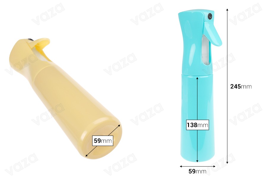 Μπουκάλι ψεκασμού 300 ml, πλαστικό επαναγεμιζόμενο σε διάφορα χρώματα-εικόνα_διαστάσεις