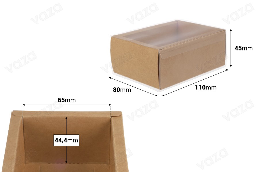 Papierverpackungsschachtel (300 g/m²) 110x80x45 mm mit transparentem Schubladenfenster in Weiß und Kraftfarbe – 12 Stück Papierverpackungsschachtel (300 g/m²) 110x80x45 mm mit transparentem Schubladenfenster in Weiß und Kraftfarbe – 12 Stück-bildabmessungen