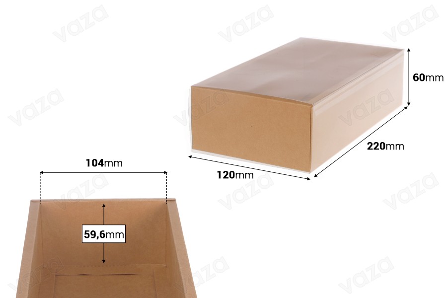 Papierverpackungsschachtel (300 g/m²) 220x120x60 mm mit transparentem Schubladenfenster in Weiß und Kraftfarbe – 12 Stück Papierverpackungsschachtel (300 g/m²) 220x120x60 mm mit transparentem Schubladenfenster in Weiß und Kraftfarbe – 12 Stück-εικόνα_διαστάσεις