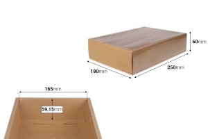 Scatola di imballaggio in carta (300gsm) 250x180x60 mm con cassetto e finestra trasparente in colore bianco e kraft - 12 pezzi-εικόνα_διαστάσεις