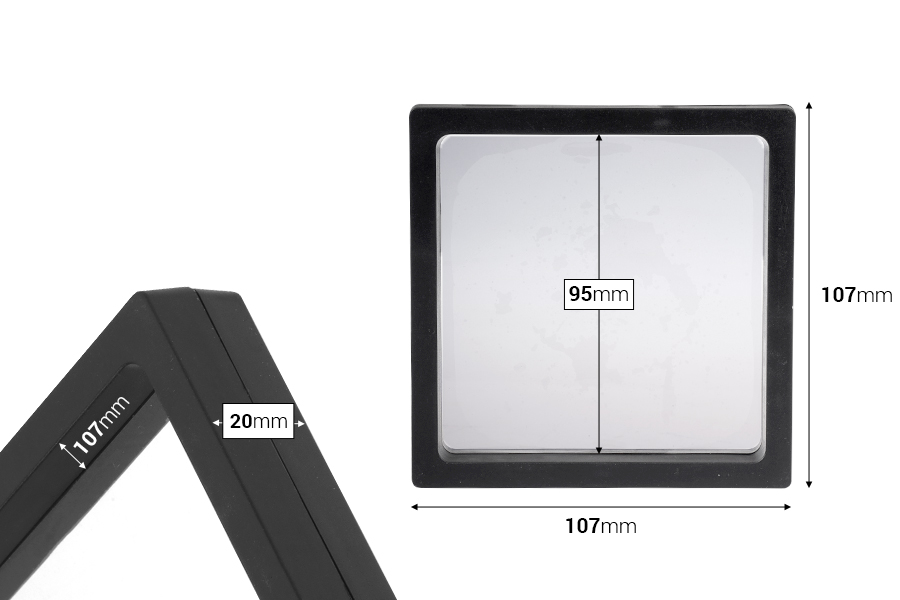 Plastic product display box 107x20x107 mm with film - 10 pcs