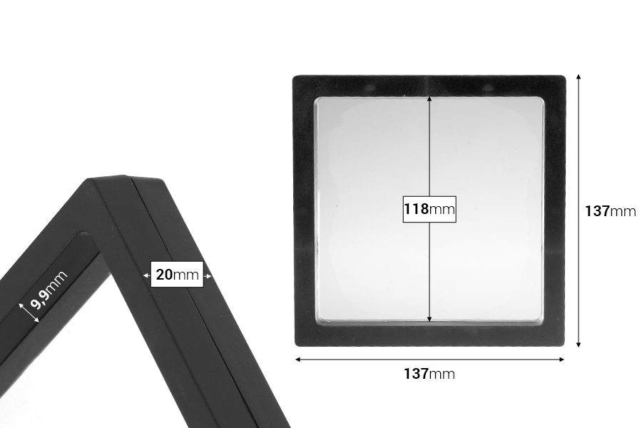 Plastic product display box 137x20x137 mm with film - 10 pcs