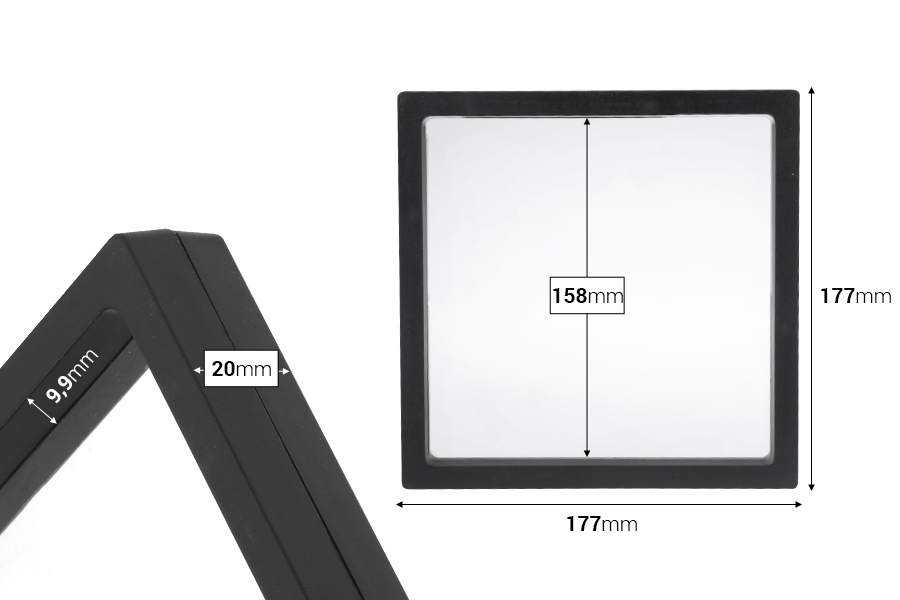 Plastic product display box 177x20x177 mm with film - 10 pcs