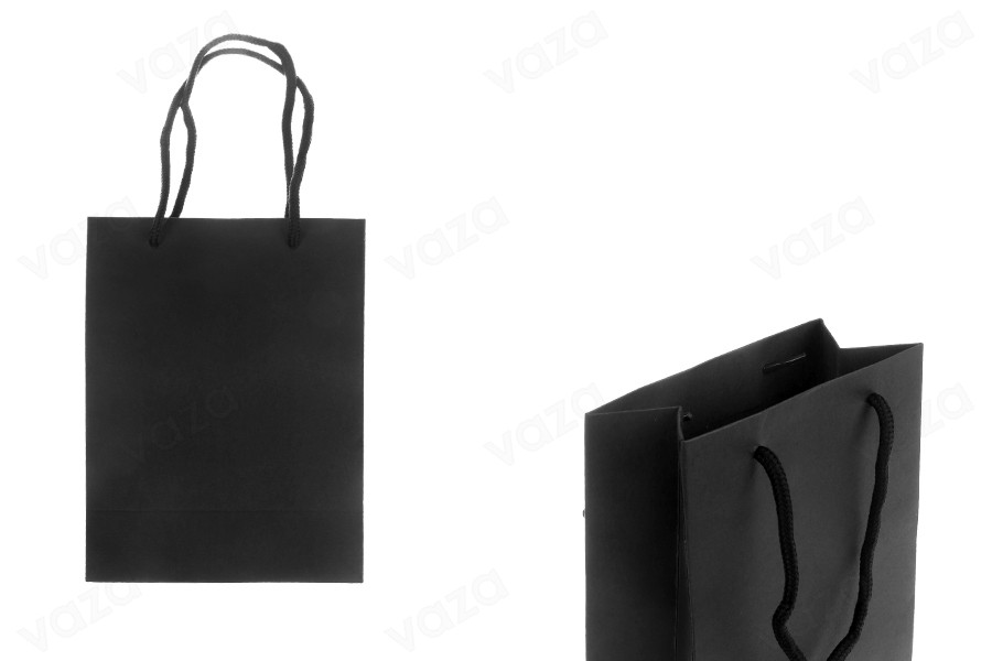 Sac cadeau en papier noir 150x75x200 mm avec cordon en coton - 12 pièces-photo_produit