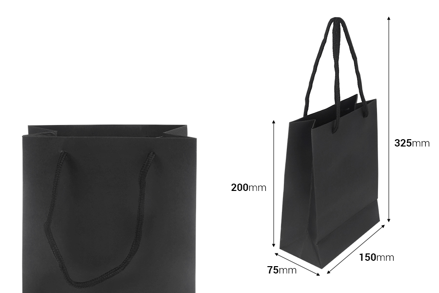 Papiergeschenktüte 150x75x200 in schwarzer Farbe mit Baumwollkordel - 12 Stück