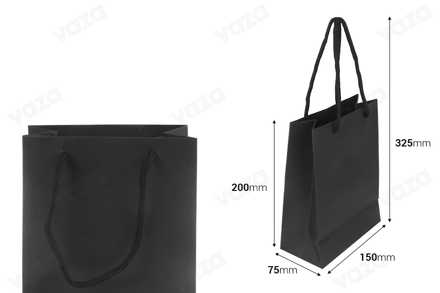 Sacchetto regalo in carta 150x75x200 mm colore nero con cordino in cotone - 12 pezzi Sacchetto regalo in carta 150x75x200 mm colore nero con cordino in cotone - 12 pezzi-dimensioni_immagine