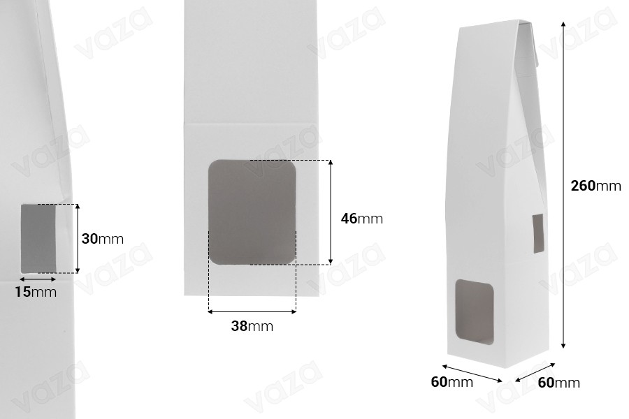 Weiße Pappschachtel 60x60x260 mm für Raumduftflaschen mit Stäbchenhalter - 20 Stück Weiße Pappschachtel 60x60x260 mm für Raumduftflaschen mit Stäbchenhalter - 20 Stück-bildabmessungen