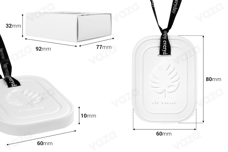 Plaster diffuser in shape of leaf 60x10x80 mm in individual paper box-image_dimensions