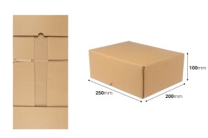 Cardboard packaging box 250x200x100 mm 3-layer with automatic assembly - 10 pcs-εικόνα_διαστάσεις