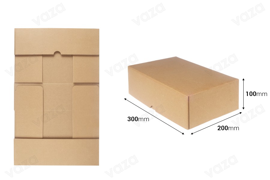 Kartonverpackungsbox 300x200x100 mm 3-lagig mit automatischer Montage - 10 Stk Kartonverpackungsbox 300x200x100 mm 3-lagig mit automatischer Montage - 10 Stk-εικόνα_διαστάσεις