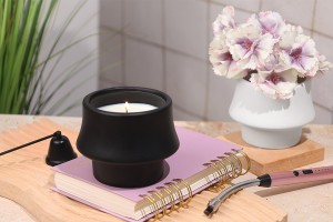 Barattolo in ceramica 105x80 mm per candela o vaso di fiori in colore bianco o nero-3
