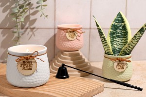 Barattolo in ceramica 87x75 mm per candela o vaso di fiori in colore rosa o verde chiaro-3