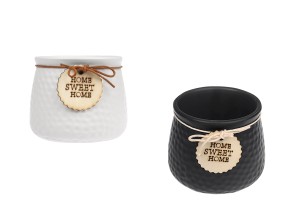 Barattolo in ceramica 110x90 mm per candela o vaso di fiori in colore bianco o nero