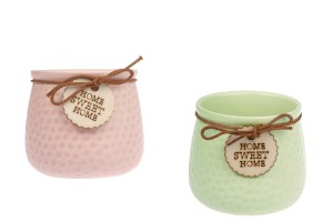 Barattolo in ceramica 87x75 mm per candela o vaso di fiori in colore rosa o verde chiaro