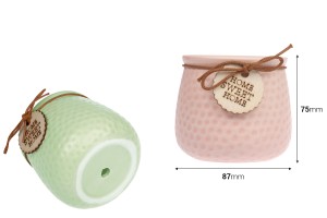 Barattolo in ceramica 87x75 mm per candela o vaso di fiori in colore rosa o verde chiaro-2